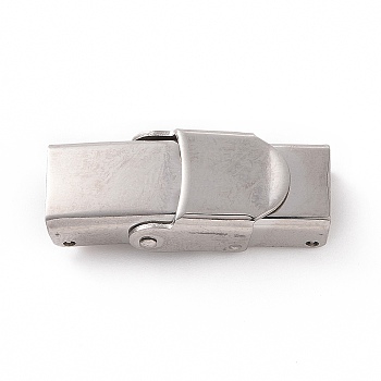 Tarnish Resistant 201 Stainless Steel Watch Band Clasps, Rectangle, Stainless Steel Color, 25x14x6mm, Hole: 4x10mm