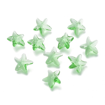 Faceted Glass Charms, Starfish, Light Green, 14x15x7mm, Hole: 1.4mm
