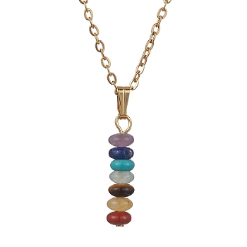 Natural & Synthetic Mixed Gemstone Disc Pendant Necklaces, with Stainless Steel Chains, Golden, 17.80 inch(452mm)