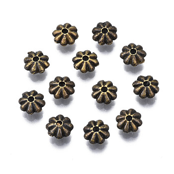 Tibetan Style Alloy Flower Spacer Beads, Cadmium Free & Lead Free, Antique Bronze, 6x3mm, Hole: 1.2mm, about 3000pcs/1000g