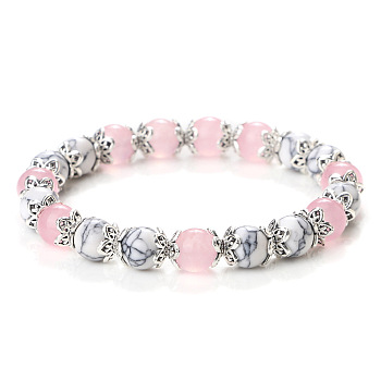 Natural Rose Quartz & Howlite Round Beaded Stretch Bracelets for Women