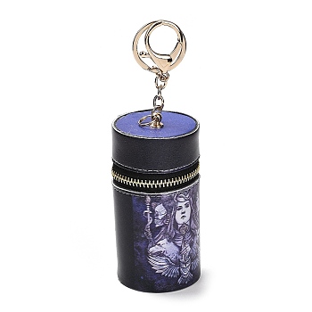 PU Imitation Leather Lipstick Pouch Holder Pendant Keychain, with Alloy Finding, Column, Owl, 16.5cm