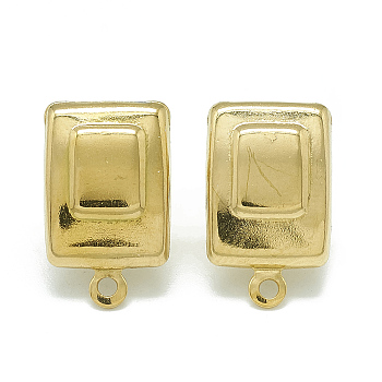 304 Stainless Steel Stud Earring Findings, with Loop, Rectangle, Golden, 16.5x10mm, Hole: 1.4mm, Pin: 0.8mm