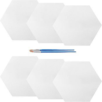 Hexagon Painting Canvas Panel Drawing Boards, with Plastic & Nylon Paint Brushes Pens, Mixed Color, Drawing Boards: 24.8x21.6x0.3cm