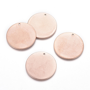 Ion Plating(IP) 304 Stainless Steel Pendants, Blank Stamping Tag, Flat Round, Rose Gold, 25x1mm, Hole: 1.4mm