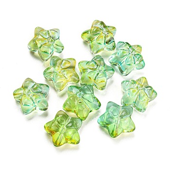 Transparent Glass Beads, Star with Bowknot, Green Yellow, 13.5~14x14.5x7~8mm, Hole: 1.2mm