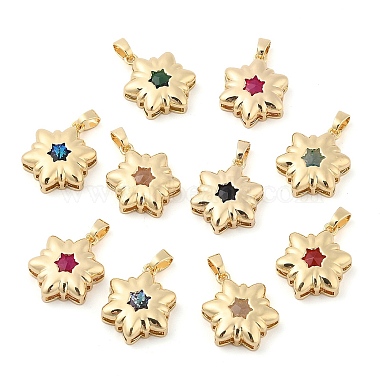 Real 18K Gold Plated Mixed Color Flower Brass+Glass Pendants