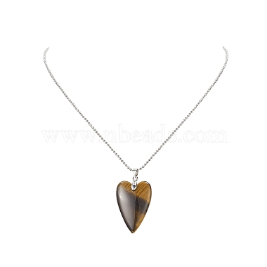 Heart Natural & Synthetic Gemstone Pendant Necklace(NJEW-TA00066)-6