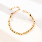 304 Stainless Steel Twisted Curb Chain Bracelets for Women, PVD Vacuum Plating, Real 18K Gold Plated, 6.89 inch(17.5cm)(BJEW-F529-05G)