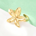 304 Stainless Steel Cuff Open Rings for Women, Flower, Golden, US Size 8 1/2(18.5mm)(RJEW-F210-01G)