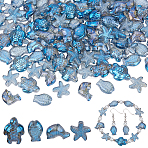 130Pcs 4 Styles Electroplate Glass Beads, Full Rainbow Plated, Mixed Shapes, Blue, 10~18x6~14x5~7.7mm, Hole: 0.8~1.2mm(EGLA-NB0001-31)
