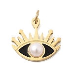 304 Stainless Steel Plastio Pendants, Eye of the Devil Charm, Golden, 11x12x3mm, Hole: 2mm(PA-CBA031C-01G)