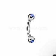 Round 304 Stainless Steel Rhinestone Eyebrow Curved Barbell Rings, Cartilage Earrings, Stainless Steel Color, Capri Blue, 8mm, Pin: 1.2mm(WGCF9EA-08)