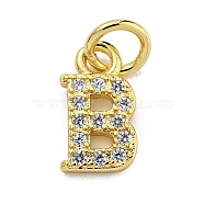 Initial Letter Brass with Cubic Zirconia Charms, Real 18K Gold Plated, Long-Lasting Plated, Lead Free & Cadmium Free, Letter B, 10x5.5x1.5mm, ring: 5x1mm, inner diameter: 3mm(KK-Q814-26B-G)
