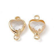 Transparent K9 Glass Connector Charms, Heart Links, with Light Gold Tone Brass Findings, Crystal, 14x8.5x3.7mm, Hole: 1.8mm(GLAA-A005-31LG-011)