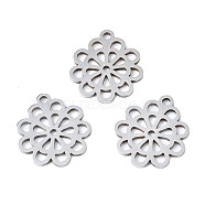 201 Stainless Steel Pendants, Laser Cut, Flower, Stainless Steel Color, 15.5x14x1mm, Hole: 1.4mm(STAS-T044-274P)