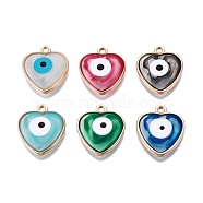 Alloy Enamel Pendants, Golden, Heart with Evil Eye Pattern, Mixed Color, 18x16x3mm, Hole: 1.5mm(ENAM-F143-02-G)