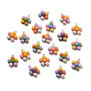 Opaque Resin Pendants, 5-Petal Flower Charm, with Platinum Tone Iron Loops, Mixed Color, 24.5x21.5x7.5mm, Hole: 1.8mm(RESI-G044-01P)