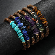 Natural & Synthetic Mixed Stones Chips & Coconut Disc Beaded Stretch Bracelet, Bohemian Wristband for Women, (UM3945-7)