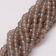 Natural Agate Beads Strands, Dyed, Faceted, Round, Slate Gray, 8mm, Hole: 1mm, about 47pcs/strand, 14 inch(G-G882-8mm-A06-4)
