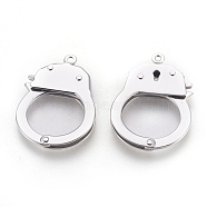304 Stainless Steel Handcuffs Clasps, Stainless Steel Color, 38x26.5x4mm, Hole: 1.8mm, Inner Diameter: 17x19mm(STAS-F175-17P)
