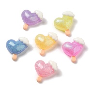 Resin Cabochons, Glitter Heart with Cloud, Mixed Color, 19.5x19x8mm(RESI-Q228-10)