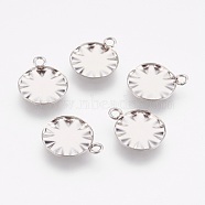 201 Stainless Steel Pendant Cabochon Settings, Flat Round, Stainless Steel Color, Tray: 10.5mm, 13.5x11x1mm, Hole: 1.6mm(STAS-I097-055-07P)