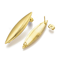 304 Stainless Steel Stud Earring Findings, with Loop, Horse Eye, Golden, 39x9.5mm, Hole: 2mm, Pin: 0.8mm(STAS-Q231-09G)