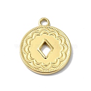 Ion Plating(IP) 304 Stainless Steel Pendants, Real 18K Gold Plated, Flat Round Charm, Rhombus, 18x15x1.5mm, Hole: 2mm(STAS-B058-13G-04)