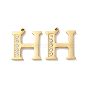 Real 14K Gold Plated 304 Stainless Steel Pendants, with Rhinestone, Letter H, 18x16.5x2mm, Hole: 1.2mm(STAS-L022-157G-H)