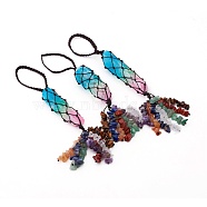 Electroplate Quartz Crystal Tassels Pendants, Handmade Woven Pendants, Gradient Style, with Nylon Cord and Mixed Gemstone Chips, Colorful, 20~22cm(G-I282-02)
