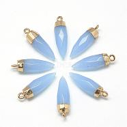 Natural White Jade Pointed Pendants, with Brass Findings, Faceted, Dyed, Bullet, Golden, 25~27x8mm, Hole: 2mm(G-Q495-07G)