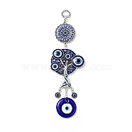 Tree of Life Pendant Decorations, Handmade Lampwork & Alloy Enamel & Resin Evil Eye Hanging Ornaments, Antique Silver, 230mm, Hole: 13.5x9.5mm(X1-HJEW-H058-01)