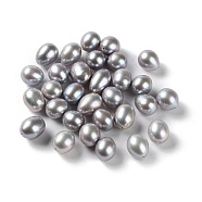 Dyed Natural Cultured Freshwater Pearl Beads, Half Drilled, Rice, Grade 5A+, Dark Gray, 9~12.5x8~9mm, Hole: 0.9mm(PEAR-E020-21)