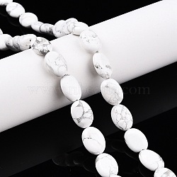 Natural Howlite Beads Strands, Flat Oval, 14x10x5.5mm, Hole: 1.2mm, about 28pcs/strand, 15.55''(39.5cm)(G-M206-36)