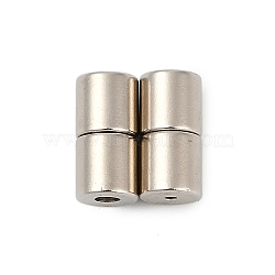 Brass Magnetic Clasps, Long-Lasting Plated, Rack Plating, Column, Stainless Steel Color, 5mm, Hole: 1.8mm and 1mm(KK-H202-01P-02)