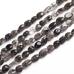 Natural Tourmalinated Quartz/Black Rutilated Quartz Beads Strands, Tumbled Stone, Grade A, Nuggets, 6.5~9.5x5.5~7.5x3.5~5.5mm, Hole: 0.8mm, about 50pcs/Strand, 15.67 inch(39.8cm)(G-D0002-B26)