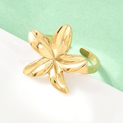 304 Stainless Steel Cuff Open Rings for Women, Flower, Golden, US Size 8 1/2(18.5mm)(RJEW-F210-01G)