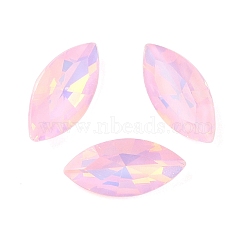 Glass Cabochons, Faceted, Horse Eye, Pearl Pink, 15x7x3.5mm, 42pcs/set(GLAA-N0028-09A)