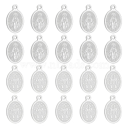 20Pcs Ion Plating(IP) 304 Stainless Steel Charms, Laser Cut, Oval with Virgin Mary, Stainless Steel Color, 14.5x9x0.6mm, Hole: 1.2mm(STAS-UN0041-53)