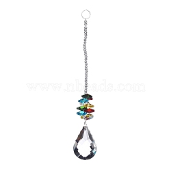 Crystal Teardrop Beaded Wall Hanging Decoration Pendant Decoration, Hanging Suncatcher, with Iron Ring and Glass Beads, Colorful, 205mm, Pendant: 47x32.5x13mm(HJEW-G019-01E)