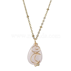 Natural Rose Quartz with Brass Pendant Necklaces, Teardrop, 18.11 inch(46cm)(NJEW-JN04679-01)