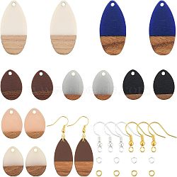 Olycraft DIY Dangle Earring Making Kits, Including Resin & Wood Pendants, Brass Earring Hooks & Jump Rings, Teardrop, Mixed Color, Pendants: 16pcs/box(DIY-OC0005-07)