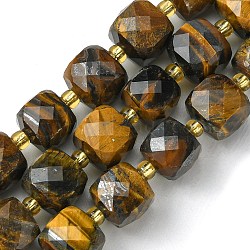 Natural Tiger Eye Beads Strands, with Seed Beads, Faceted Cube, 8~9x8~9x8~9mm, Hole: 0.9~1mm, about 35~39pcs/strand, 14.80''~15.16''(37.6~38.5cm)(G-Q010-A09-01)