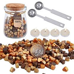 CRASPIRE Sealing Wax Particles Kits for Retro Seal Stamp, with Stainless Steel Spoon, Candle, Glass Jar, Mixed Color, 7.3x8.6x5mm, about 110~120pcs/bag, 2 bags(DIY-CP0003-60K)