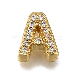 Rack Plating Brass Micro Pave Clear Cubic Zirconia Beads, Long-Lasting Plated, Cadmium Free & Lead Free, Real 18K Gold Plated, Letter, Letter A, 8~9x4~9x3mm, Hole: 0.8mm(KK-G500-30G-A)