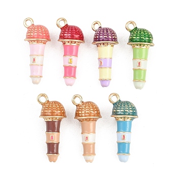 Alloy Enamel Pendants, Microphone Charms, Golden, Mixed Color, 20.5x9x7.5mm, Hole: 1.6mm