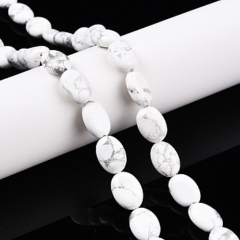 Natural Howlite Beads Strands, Flat Oval, 14x10x5.5mm, Hole: 1.2mm, about 28pcs/strand, 15.55''(39.5cm)