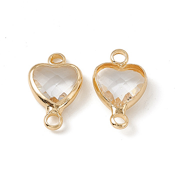 Transparent K9 Glass Connector Charms, Heart Links, with Light Gold Tone Brass Findings, Crystal, 14x8.5x3.7mm, Hole: 1.8mm