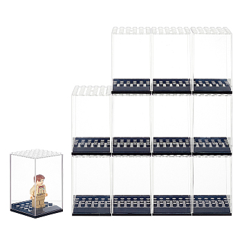 Transparent Plastic Minifigures Display Case, for Models, Building Blocks, Doll Display Holder Risers, with Black Base, Clear, Finished Product:4.7x4.7x7.55cm